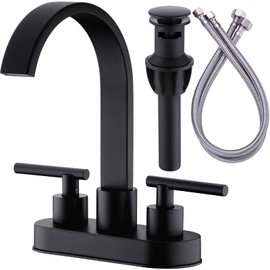 TRUSTMI Black Bathroom Faucet for Sink 3 Hole, 4 Inch Centerset Bathroom Faucet, Waterfall Vanity Sink Faucet with Swivel Spout, Lead-Free Stainless Steel, Matte Black