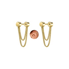 6ixGosh 18G Flat Back Earrings Chain Cartilage Earring Stud for Women Push In Threadless Flatback Studs 316L Surgical Steel Hypoallergenic Tragus Helix Conch Piercing Jewelry, 16