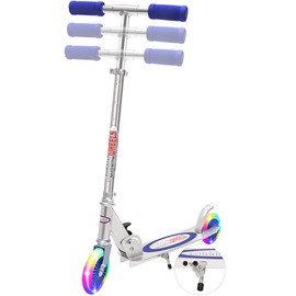 ChromeWheels Kick Scooter for Kids, Deluxe 2 Light Up Wheels 4 Adjustable Height with Kickstand, Best Gift for Age 5 up Kids Girls Boys, 132lb Weight Limit, Blue