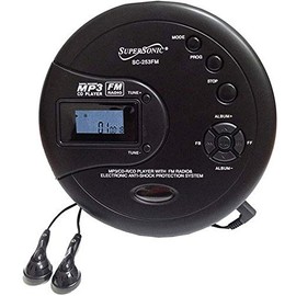 SuperSonic SC-253FM Personal MP3/CD Player w/FM Radio - Portable Device, HQ Stereo Earphones Included BLACK