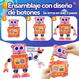 KOSMOX Juguetes de Robots para Niños 3-5 Años, Montessori de Madera para Armar, 28 Piezas, Juguete Educativo Stem para Desarrollar Motricidad Fina, Re