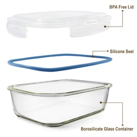 Glass Food Storage Containers Set, Large Size Glass Containers with Lids, BPA-free Locking lids, 100% Leak Proof Glass Meal Prep Containers, Freezer to Oven Safe (2 Pack of 52oz)