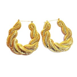 Hip Hop Large Puffy Twist Gold Basketball Wives Door Knocker Bamboo Hoop Earring
