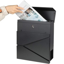 Jssmst Locking Mailbox Wall Mount- Waterproof mailboxes with Secure Key Lock and Newspaper Compartment, Key Lock Drop Box Extra Large Capacity, 12.9 x 4.1 x 14.2 Inch, Black, SM-HPB933 New