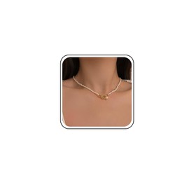 TseenYi Pearl Clasp Toggle Chain Gold Beads Necklace Clasp Toggle Beads Necklace Small Beads Chain Necklace Bar Circle Toggle Pendant Necklace, Zinc