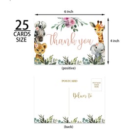 Yuansail Safari Baby Shower Thank You Postcards, Jungle Animal Floral Appreciation Post Cards, 25 cards – (bb002-ganxie)