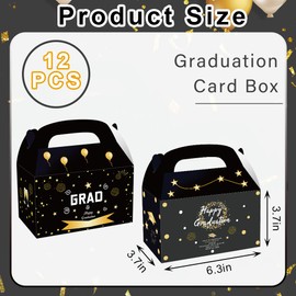 Hying 12PCS Graduation Treat Boxs 2025 for Party Favors Gift Wrapping, Black Blue Cardboard Graduation Cupcake Candy Bags for Grad Party Favor Supplies Decoration Class 2025 Kraft Treat Boxs