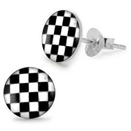 MONSTER PIERCING Checker Logo Picture 925 Sterling Silver Stud Earring Jewellery