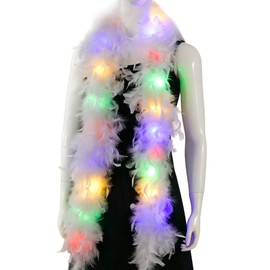 Larryhot White Light Up Feather Boa - 2 Yards 75g Colorful Turkey Boa Feathers for Party Bulk,Christmas,Wedding Centerpieces,Costume,Concert,Pet and Home Decoration (LED Boa - White)