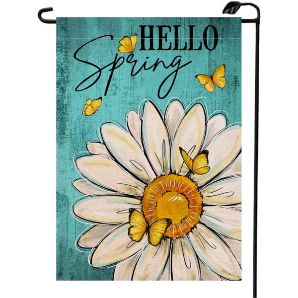 Spring Daisy Garden Flag 12x18 Inch Double Sided Hello Spring