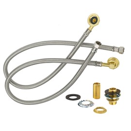 Krowne 21-445L E-Z Install Water Line Kit, 30" Stainless Steel Braided Supply Hoses, 3/8" Compression & 1/2" NPT Fittings, Includes Elbows, Nipples, Washers & Lock Nuts, No Soldering Required
