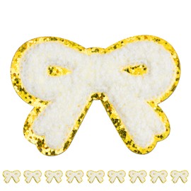 VGROSIA 10 PCS 2.75" Bow Chenille Patches Self Adhesive, Senior Jeans Decorations 2026 Stick On Patches for Backpacks Clothing, Bags, Hats, Jeans (White)
