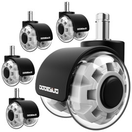 2-Inch TPU Clear Rubber Caster Wheels, 7/16-7/8 Stem, 880LB Capacity, High Elasticity, Set of 5, for Hardwood Floors, Smooth & Silent Rolling,Carpet,Office Chairs, Fits 98% Chairs, Not for 1KEA