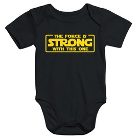 MoonWorks The Force is Strong with This One Print Organic Cotton Short Sleeve Baby Bodysuit, black / yellow
