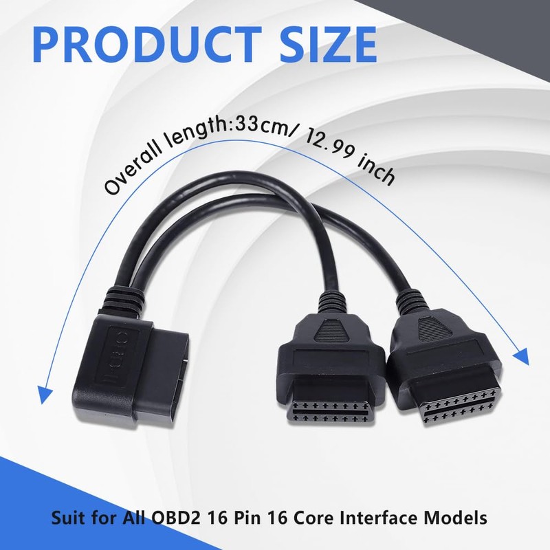 OBD Splitter Adapter, Right Angle 30cm/12 OBD II Splitter Extension