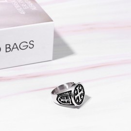Rofusn Vintage Crusader Jerusalem Cross Ring: Mens Stainless Steel Christians Statement Jewelry Gifts for Easter Christmas Birthday, Size 12