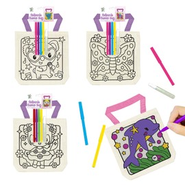 VKPI 12 Pieces Kids Coloring Goodie Bags, Reusable Canvas Bag, Cute Art Party Favors, Color Your Own Bags for DIY Painting Birthday Carnival Celebration, Party Supplies Gift, Girls