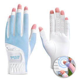 PGM Women's Golf Glove One Pair, Open-Finger Design Breathable Mesh Fabric Improved Grip System, Cool and Comfortable