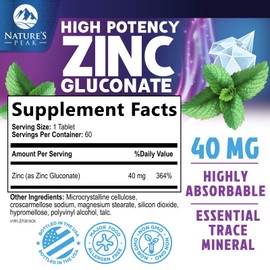 Zinc Supplement 40mg - Immune Support for Women & Men - High Potency Antioxidant, Chelated for Superior Absorption, Dietary Supplement Vitamin for Immune Health Support - 60 Tablets (60 Day Supply)