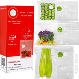 20 Reusable Vacuum Seal Bags for Food, Compatible with Most Handheld Vacuum Sealer, BPA-Free, Sous Vide Bags, Upgraded Sturdy Air Valve (8 Small, 8 Medium, 4 Large), Vacuum Sealer not Included
