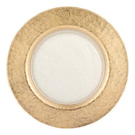 Badash Gold Border Glass Charger Plate - 13" Round Glass Charger with Elegant Gold Leaf Accent- Beautiful Food-Safe European Handcrafted Classic Dinnerware