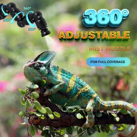 Moongiantgo Reptile Mister System - Adjustable Water Pressure Reptile Humidifier with 4 360°Adjustable Single Nozzles & 2 Double Nozzles - Terrarium Humidifier for Lizard Chameleon Snake Frog Turtle