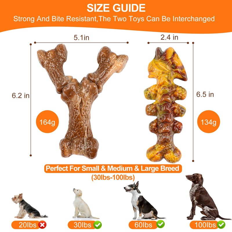 Aroocke 2-Pack Tough Large Dog Chew Toys - Bacon Flavor,