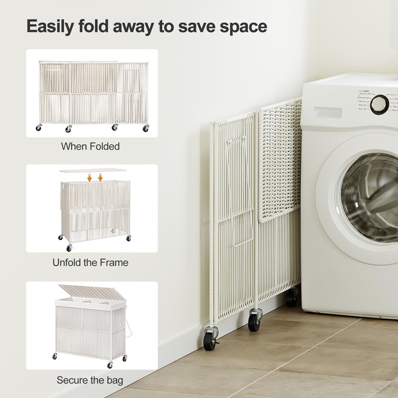 WOWLIVE Laundry Hamper with Wheels, 160L Handwoven Rolling Laundry Basket
