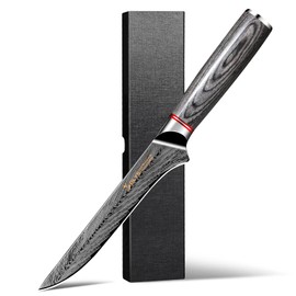 Plys Boning Knife for Meat Cutting - 6.5 Inch Japanese Style Fillet Knife with Wood Handle, High Carbon Stainless Steel Razor Sharp Blade Deboning Knives, Black Titanium Coated, Ideal Gift