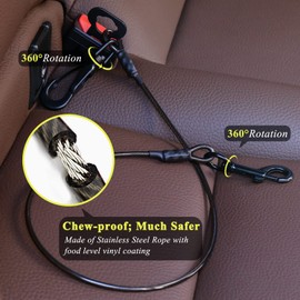 VIVAGLORY Dog Seat Belt, Chew Proof Waterproof Multi-Functional Dogs Safety Belt, Heavy Duty Steel Rope Pet Car Seatbelt Rrestraint Harness for Large Dogs, 37", Black