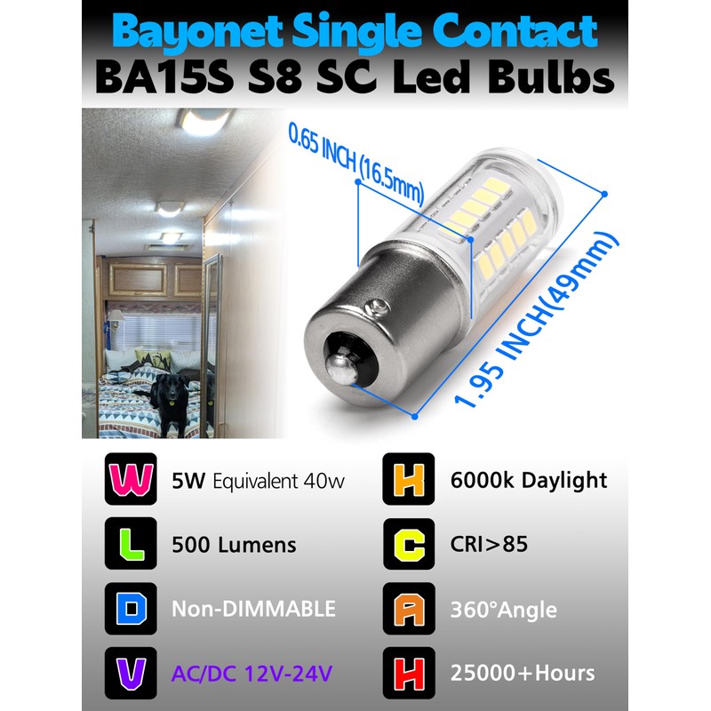 1156 BA15S LED Bulbs 12-24V, 1141 1003 7506 6000K Daylight