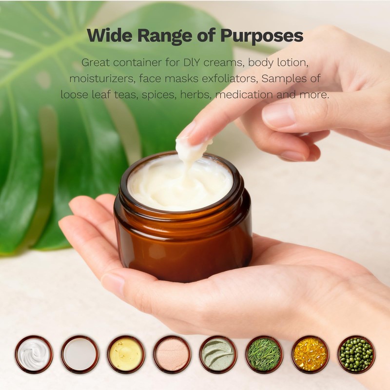 Bumobum 1oz Glass Jars with Lids, 6 Pack Small Amber