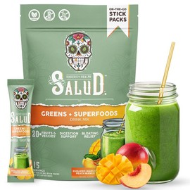 Salud 2-in-1 Greens & Superfood Powder – 20+ Fruits & Veggies, Probiotics & Prebiotics – Digestive Health & Bloating Relief – Vegan, Peach Mango, 15 Servings