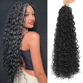 Liyate Boho Box Braids Crochet Hair for Women 18 Inch 7 Packs Black Bohemian Crochet Braids with Curly Ends Goddess Box Braids Crochet Hair Extensions, 1B