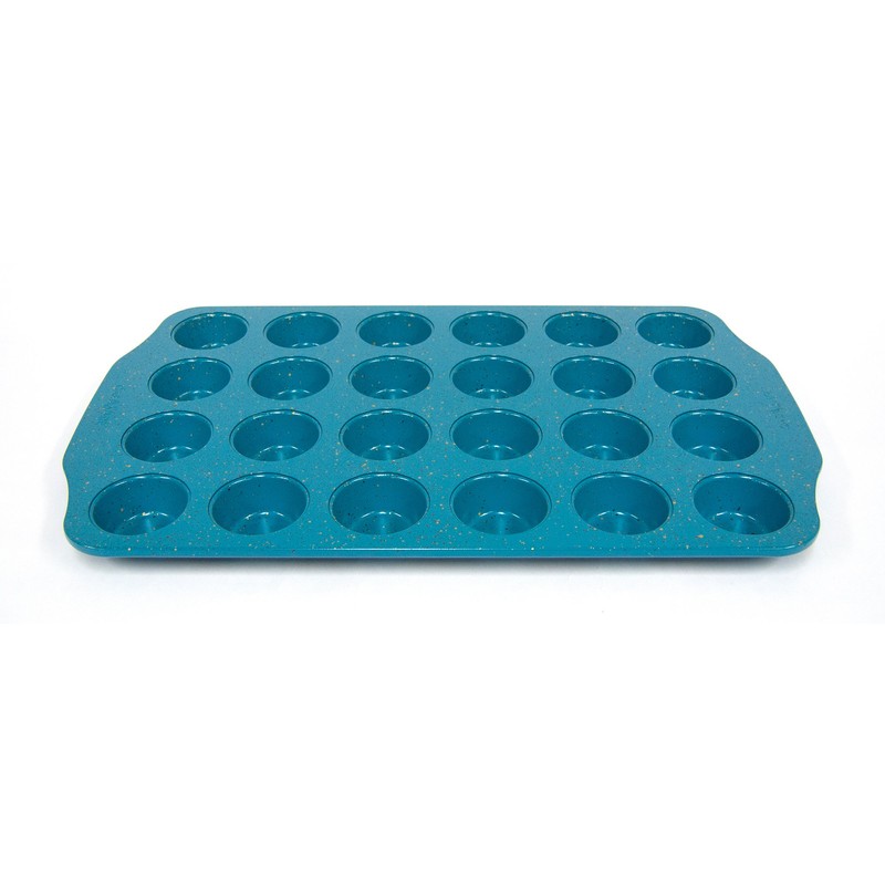 casaWare Mini Muffin Pan 24 Cup Ceramic Coated Non-Stick (Blue