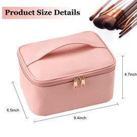 AREMOD - Bolsa de maquillaje portátil, organizador de maquillaje de viaje, bolsa de aseo grande, cosméticos de maquillaje, brochas de maquillaje, bolsa organizadora de maquillaje, Rosado, Portátil
