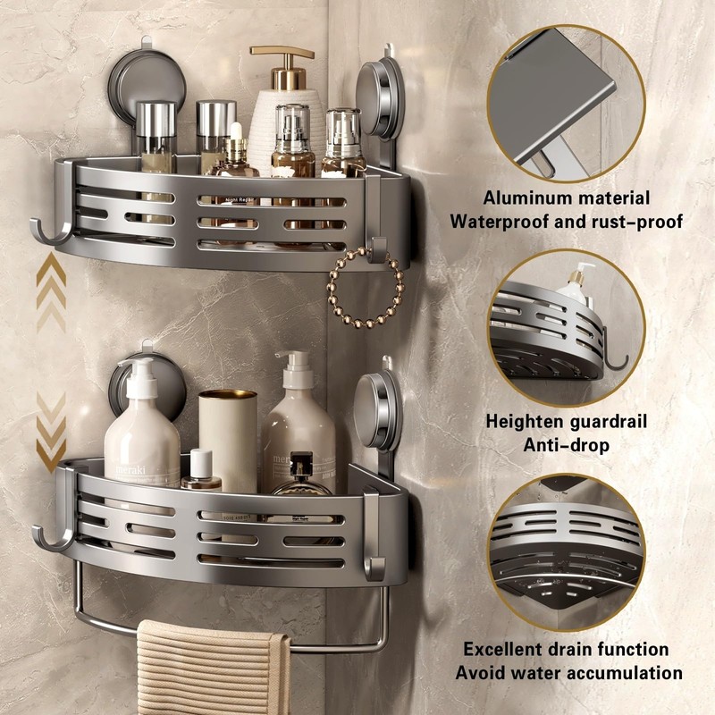 VOLPONE Shower Caddy Corner Suction Cup Shower Shelf Corner No