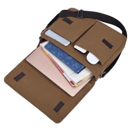 CAAORDKSO Vintage Canvas Satchel Messenger Bag for Men Women Small Crossbody Bag Travel Shoulder Bag 13.3" Laptop Bag Bookbag (Coffee)