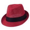 Hatiya Kid's Paper Straw Black Band Fedora (One Size, Red)