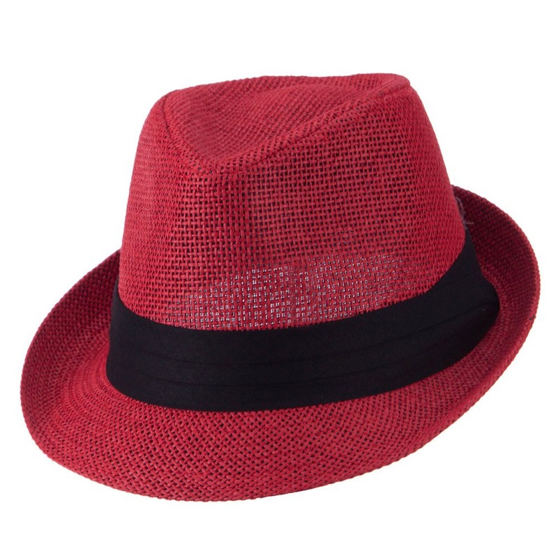 Hatiya Kid's Paper Straw Black Band Fedora (One Size, Red)