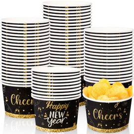 Potchen 50 Pack 9 oz 2026 Happy New Year Soup Bowls Disposable Paper Cups Winter Themed Disposable Dessert Bowls Paper Snack Cups for Hot and Cold Food Happy New Year's Eve Party Supplies