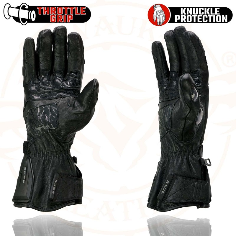 Milwaukee Leather SH717 Men's Black Leather Racing Gauntlet Gloves w/Knuckle