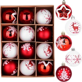 SHAVINGFUN Christmas Ball Decoration Set, Red and White Classic Color Christmas Tree Decorations, Hanging Christmas Tree Decorations, Shatterproof Christmas Decorations Indoor/Outdoor