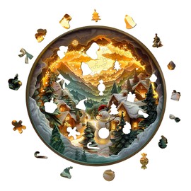 Wooden Puzzles for Adults, Christmas Puzzle-3D Christmas Village Unique Shaped Wood Puzzles Adult, Wooden Jigsaw Puzzles for Adults, Birthday Gifts for Friends Family Game (8.5 * 8.5in 100pcs)
