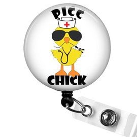 PICC Chick Nurse Badge Reel, ICU Nurse Badge Holder, IV Team Badge Reel, ER Nurse ID Badge Holder, Oncology Nurse Gift, Cute Retractable ID Holder for Healthcare Professionals