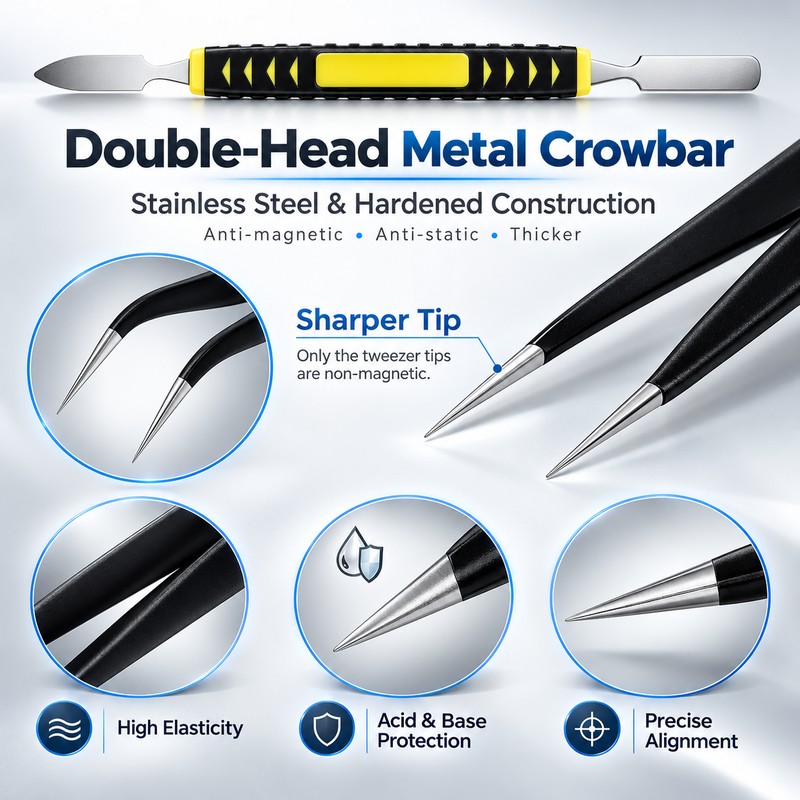 12-Piece Precision Tweezers Set for Electronics Repair – Anti-Static Stainless