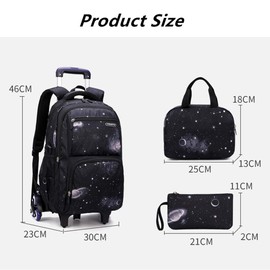Primary Junior High Boys Rolling Backpacks Wheeled Bags Trolley School Bags Travel Luggage 3 in 1 Kids Bookbag Set with Lunch Bag