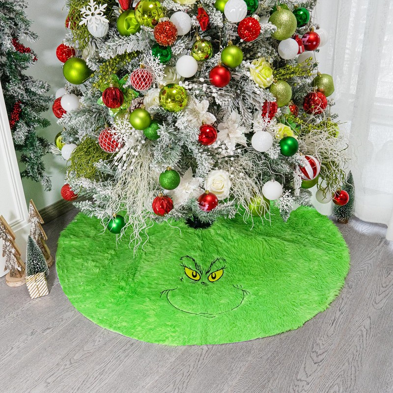 Hismir 48 inch Green Christmas Tree Skirt for 6-7 ft