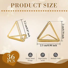 Qfeley 36 Pcs Gold Place Card Holders Table Number Holder Wedding Table Card Holders Name Card Holder Metal Place Setting Holder for Wedding Table Setting (Triangle)
