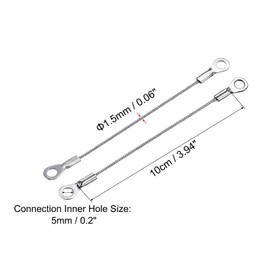 TOP-VIGOR 6Pcs Stainless Steel Lanyard Cable, 1.5mm x 10cm Eyelets Ended Security Wire Rope Cable Loop Rings for Doors, Curtains, Hanging Lamps